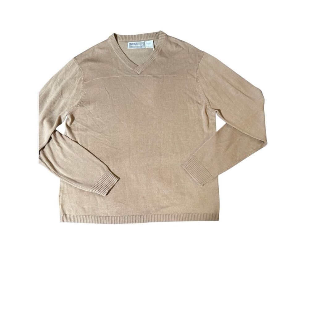 Weekendz off Men's v-neck long sleeve Tan pullover sweatshirt M